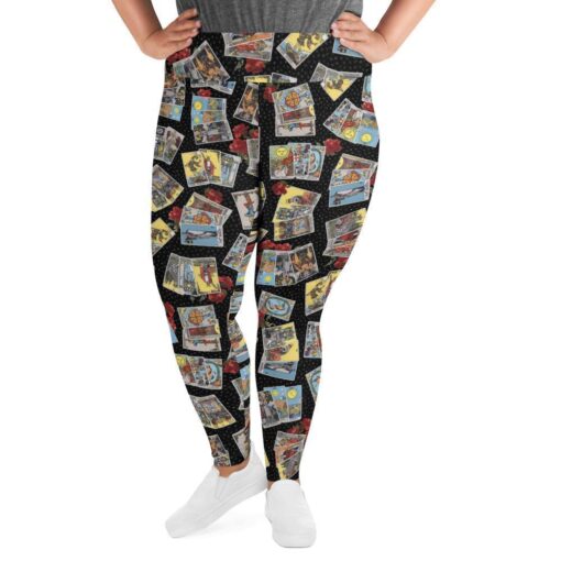 Goddess Size Tarot Leggings Black with 3-Card Spread front