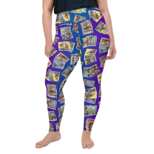 Goddess Size Tarot Leggings Blue & Purple with 3-Card Spread front