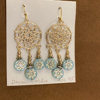 dream catcher earrings with blue beads