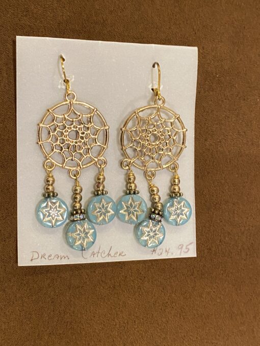 dream catcher earrings with blue beads