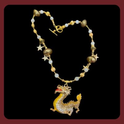 Sparkly white fire blingy dragon necklace
