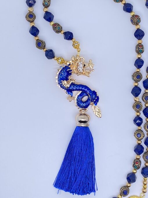 Blue Dragon with blue tassel Necklace