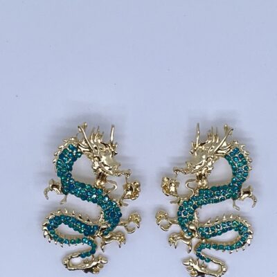Green gold-tones dragon earrings