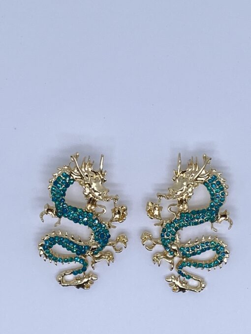 Green gold-tones dragon earrings