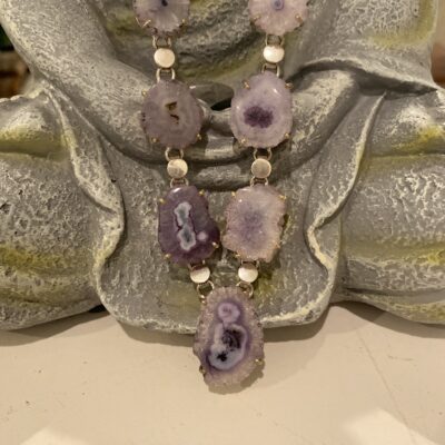 purple solar quartz druzy necklace