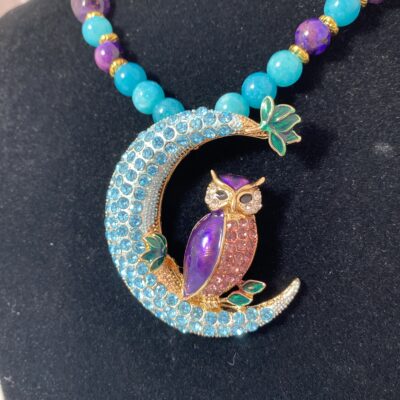 Sparkle Plenty Crystal and enamel purple Owl and Blue Moon