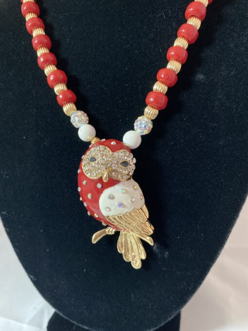Red enamel owl necklace