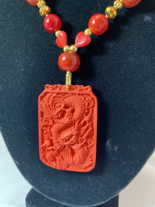 Red Cinnabar Dragon Pendant Necklace