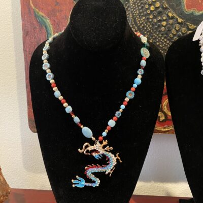 Blue Bling Dragon Pendant Necklace