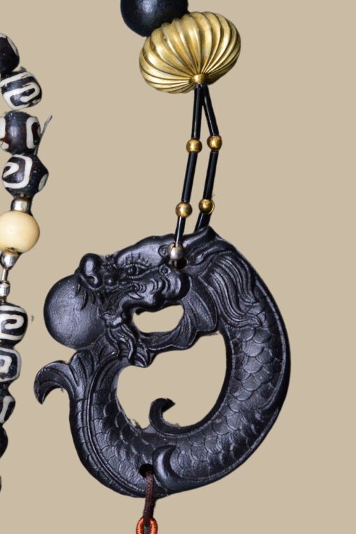 Black Carved Dragon Prayer Beads