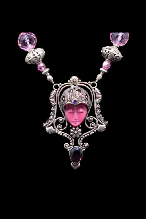 Pink Stone Carved Pink Goddess Necklace
