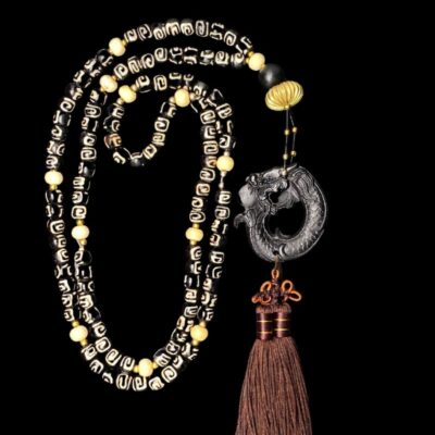 Black Carved Dragon Prayer Beads