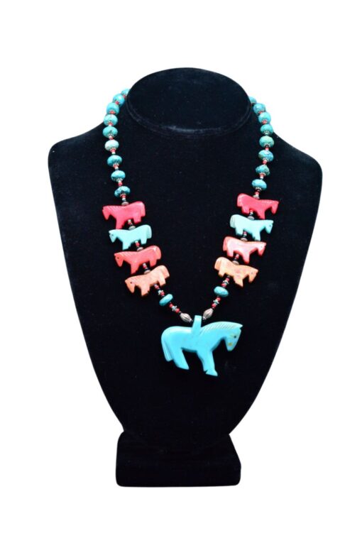 Horse Power faux turquoise bead necklace
