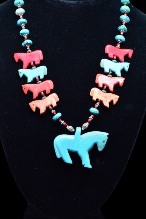 Horse Power faux turquoise bead necklace
