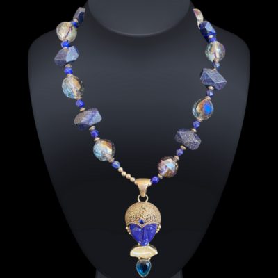 Lapis Lazuli and crystal beads goddess necklace