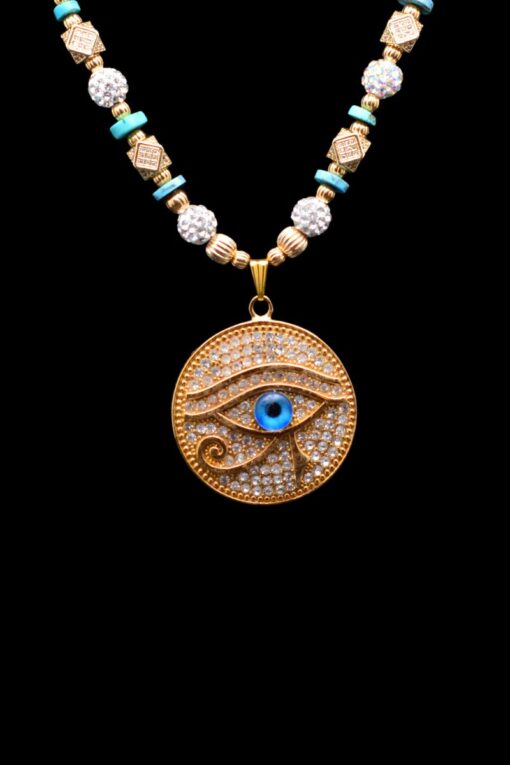 Gold toned with Blue Evil Eye on Pave Rhinestones