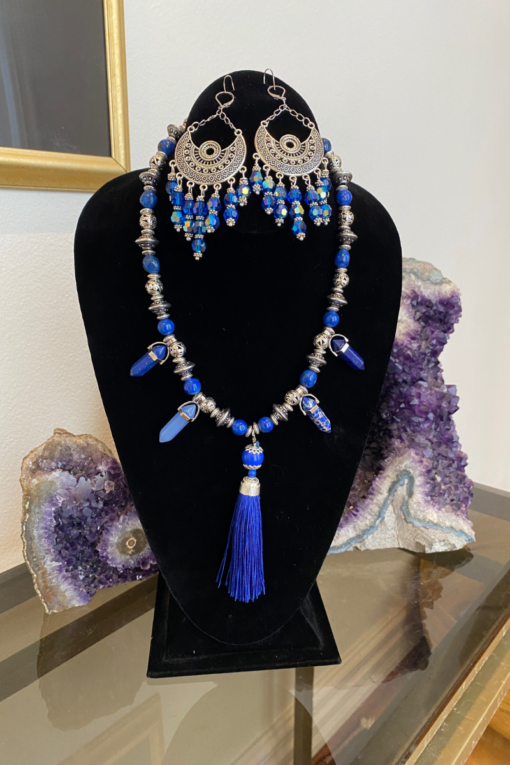 Lapis Lazuli and Blue Tassel Necklace