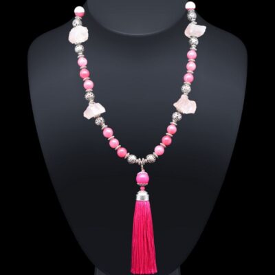 Pink Tassel and Rose Quartz Necklace