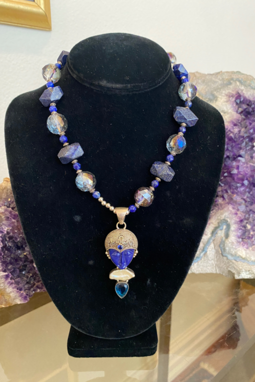 Lapis Lazuli and crystal beads goddess necklace