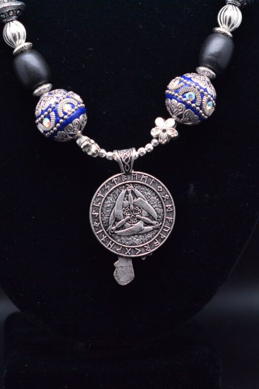 Nordic Crown pendant with black lampwork beads