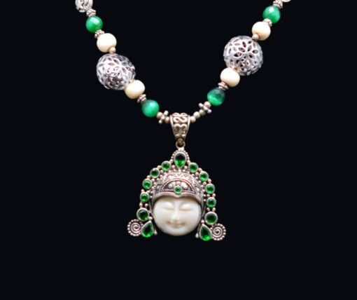 Bone carved green goddess necklace