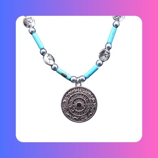 Astrological Circle of Life & Sagittarius Silver Accent Beads Necklace