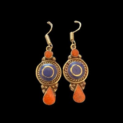 Laboradite and Coral Tibetan Earrings