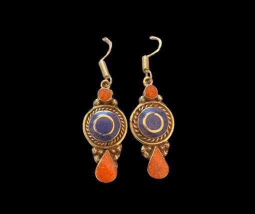 Laboradite and Coral Tibetan Earrings