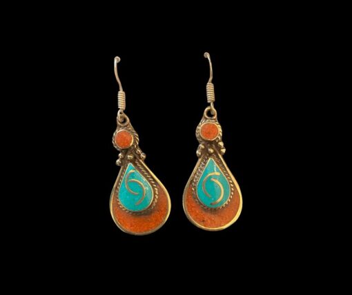 Turquoise and Coral Tibetan Earrings