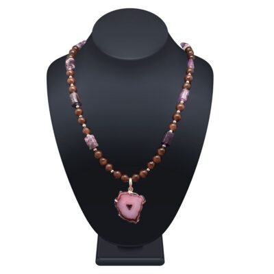 Amethyst Druzy Agate Crystal Pendant Necklace