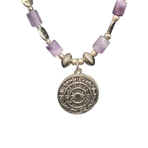 Aquarius astrology horoscope pendant necklace with amethyst beads