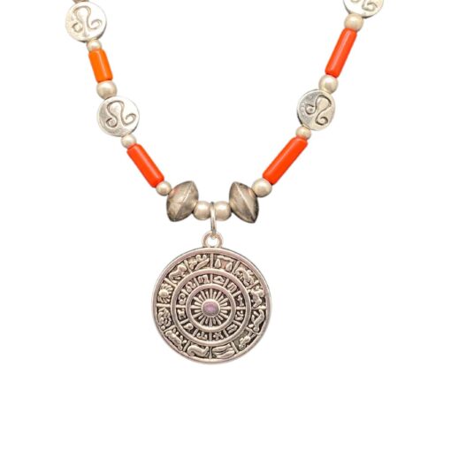 Leo Horoscope Pendant Necklace with coral beads