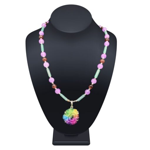 Rainbow Druzy Agate Crystal Pendant Necklace