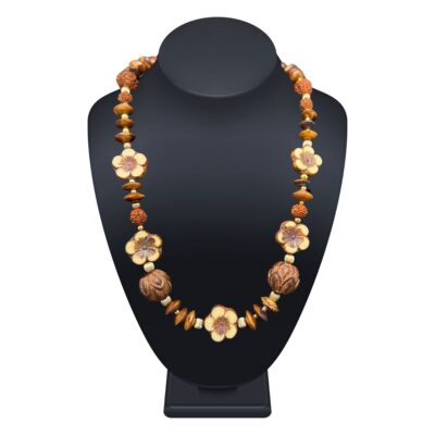 Seed beads & carved flower necklace