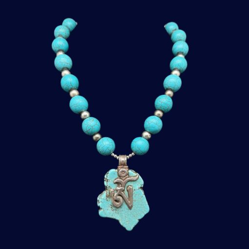 Turquoise bead, Buddha and Ohm pendant necklace