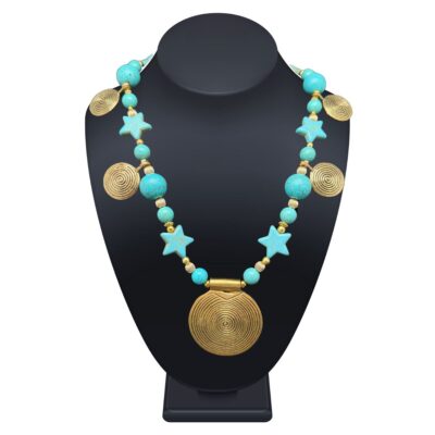 Turquoise colored Stars & Spirals beaded necklace