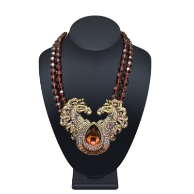 Kissing Horses Necklace in Amber