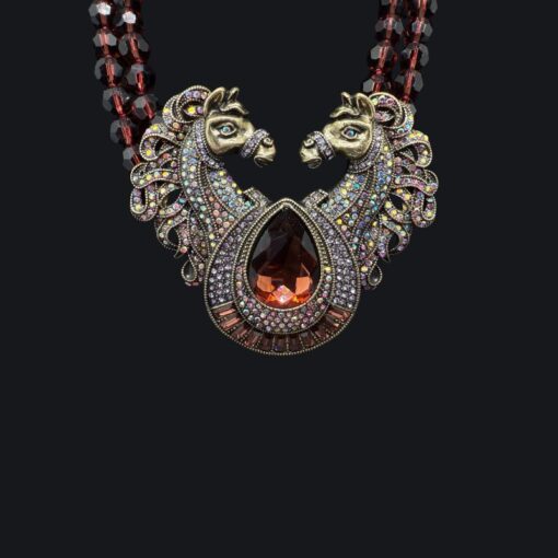 Kissing Horses Necklace in Amber