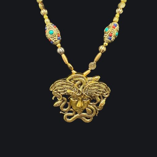 Medusa Snake and Tibetan Beads Statement Piece Necklace