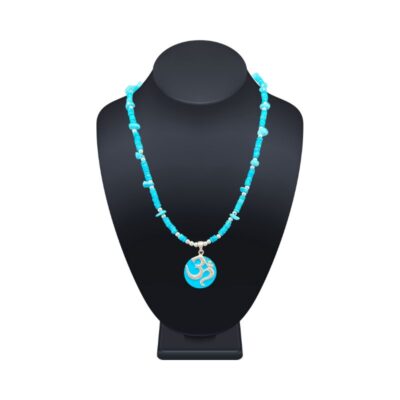 Ohm pendant blue beads necklace