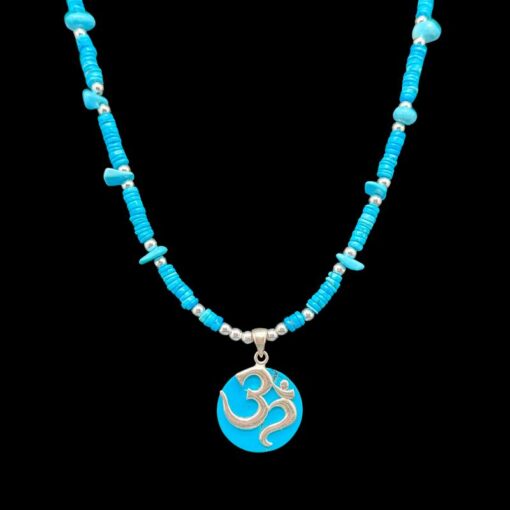 Ohm pendant blue beads necklace