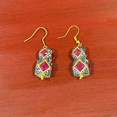 Red Garnets and jeweled brass rings earrings