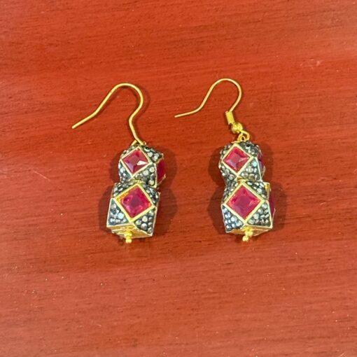 Red Garnets and jeweled brass rings earrings